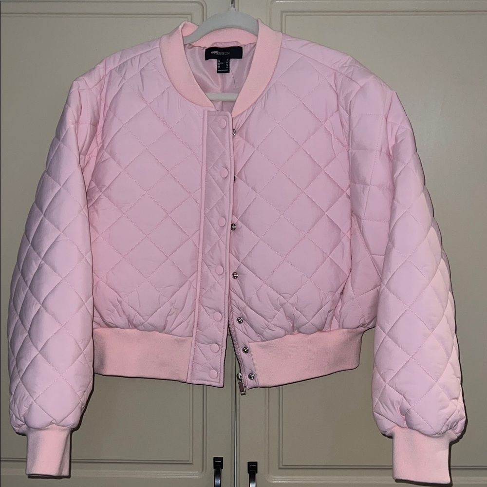 Forever 21 Light Pink Quilted Bomber Jacket